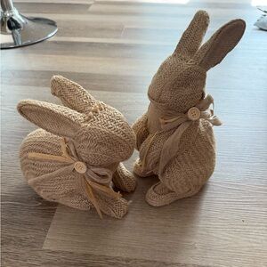 Set of Two Tan Burlap Bunny Decor